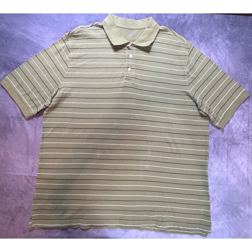 Croft & Barrow Polo Shirt Mens 2XL Green Striped Golf Performance Casual Top
